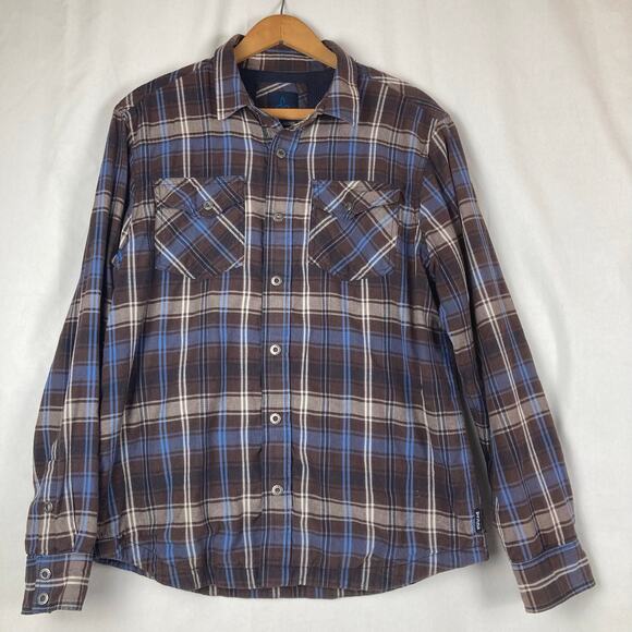 Prana Asylum Shacket Mens M Blue Plaid Thermal Lined Snap Organic Cotton Blend - Picture 1 of 10